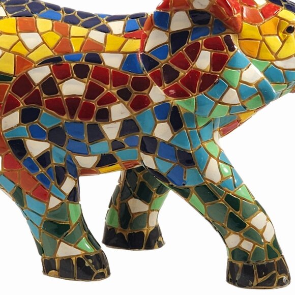 Vintage Mosaic Lucky Elephant Figurine Handmade Luck Statue Vtg Gaurdi Barcino - Picture 9 of 9